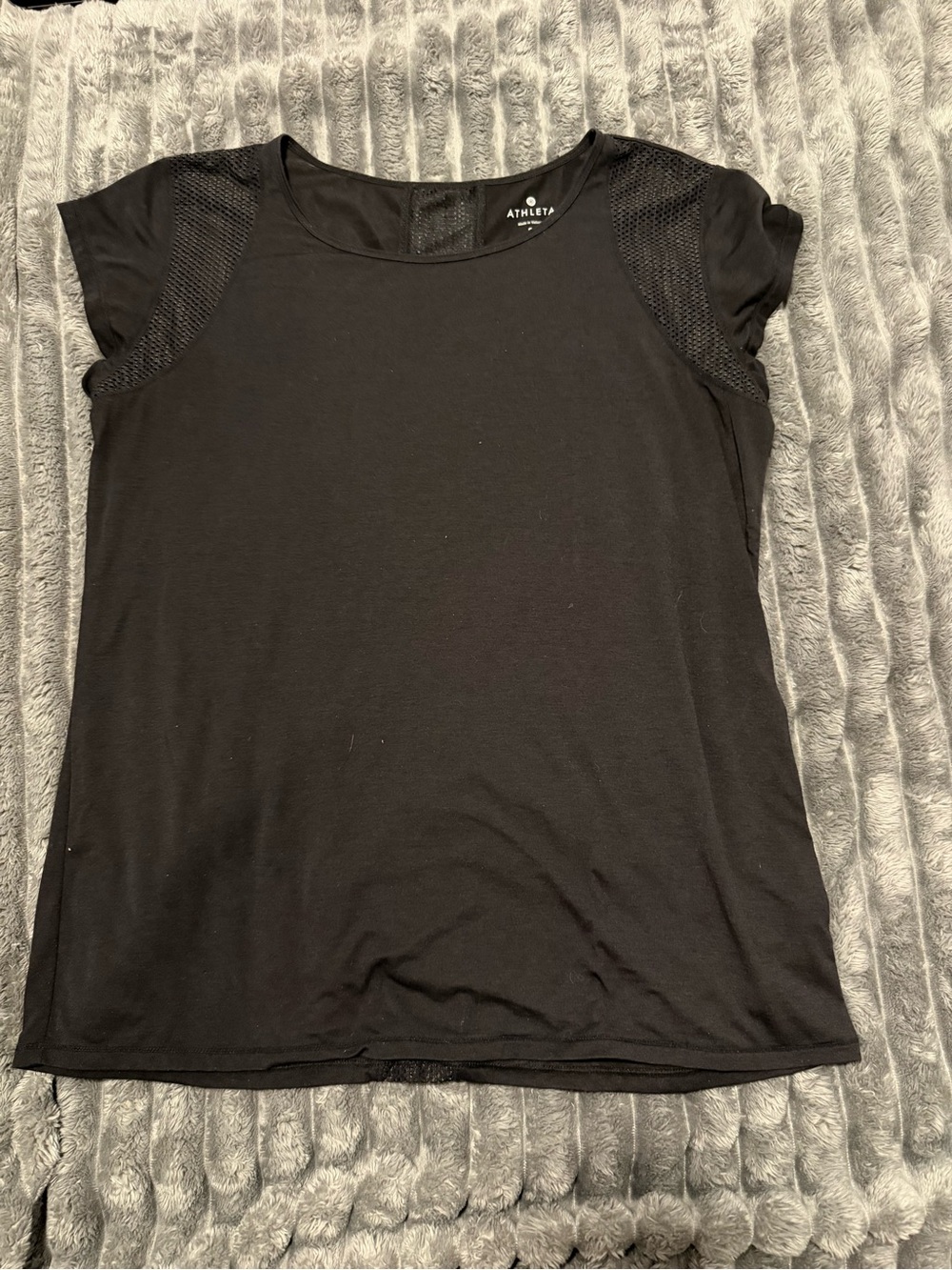 Athleta Black Short-Sleeve Mesh-Panel Tee